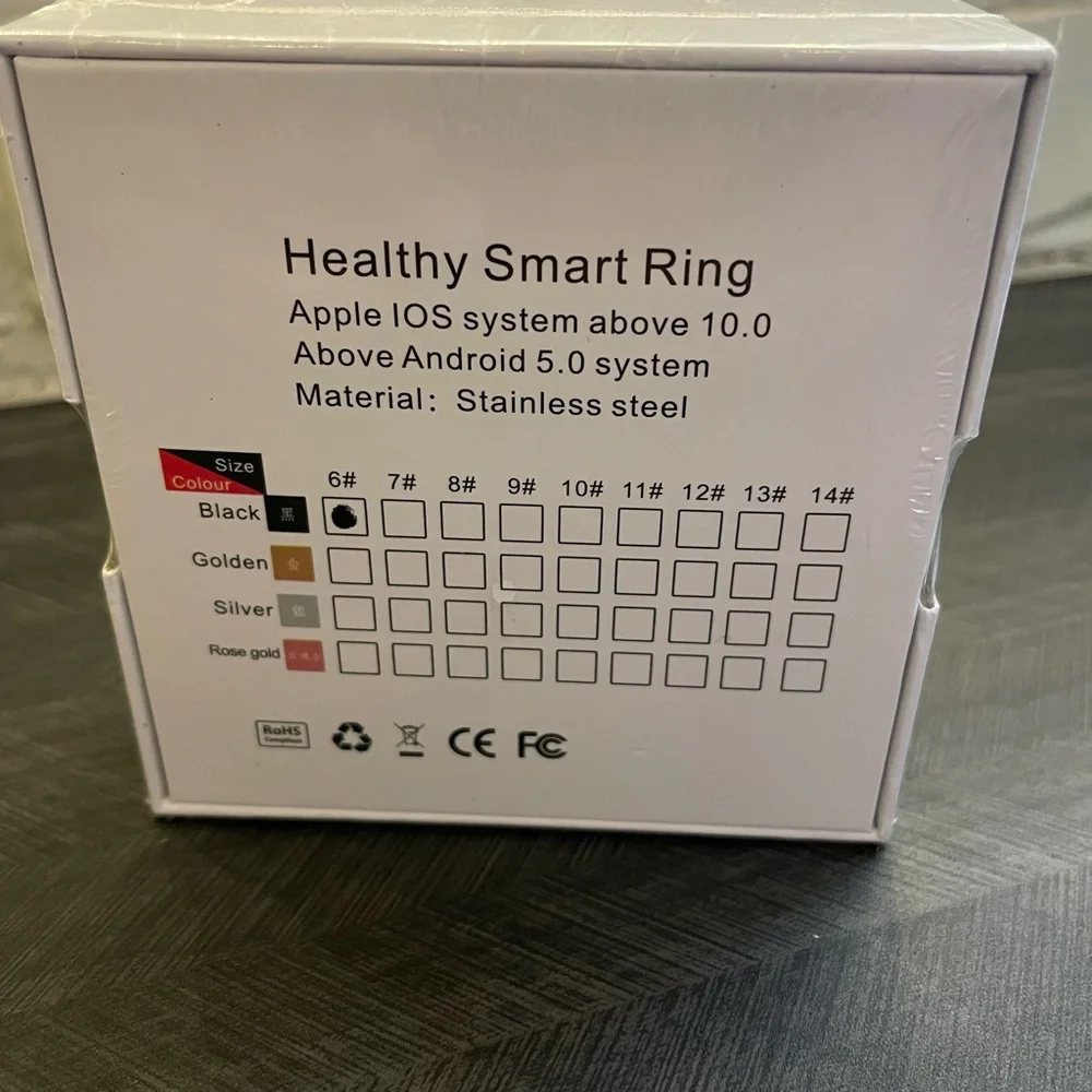 Smart Ring Health Tracker - Black size 6